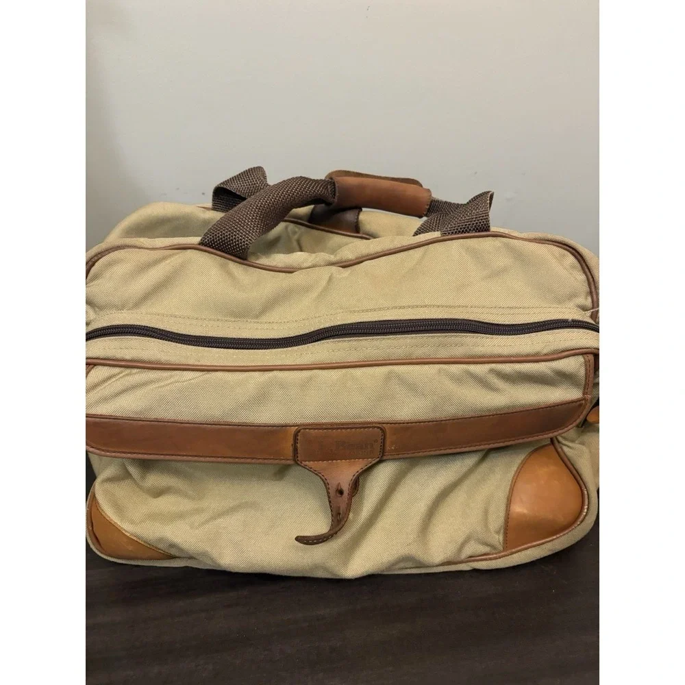 LL Bean Freeport Maine Canvas Leather Trim Carry On Travel Bag Messenger Vintage